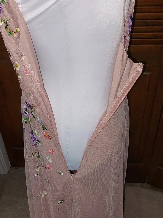 ASOS Dusty Pink Floral Embroidered Dobby Mesh Cami Strap Maxi Dress Sz 8 - Picture 10 of 15